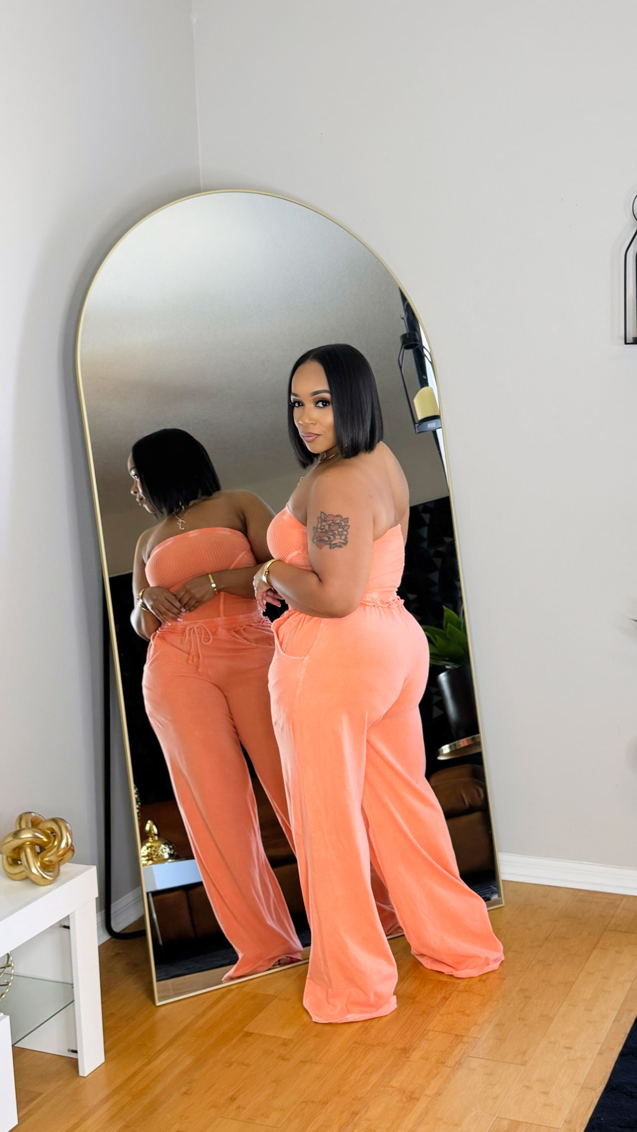 Mineral Wash Jumpsuit-Orange