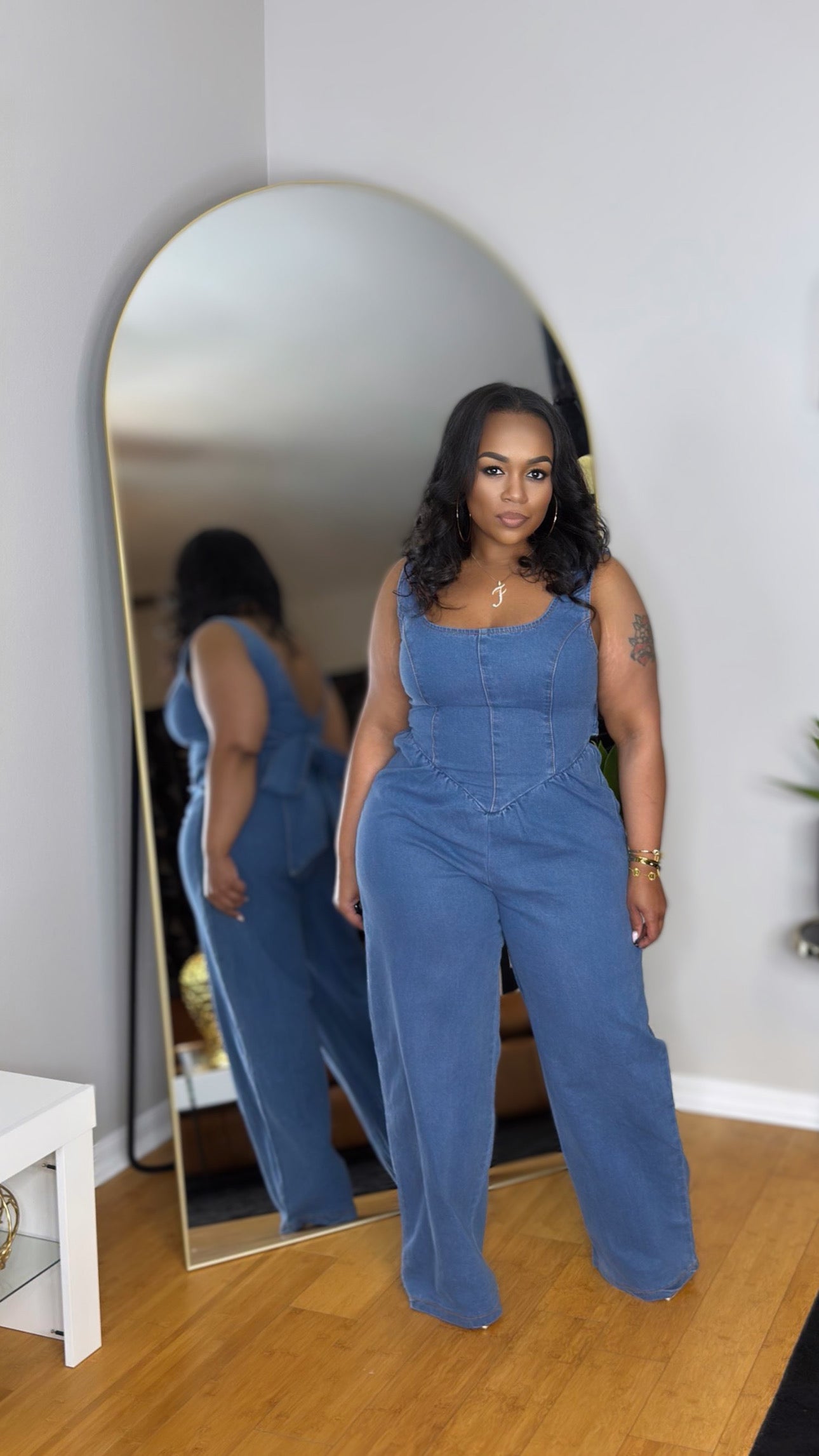 Denim Bow Jumpsuit