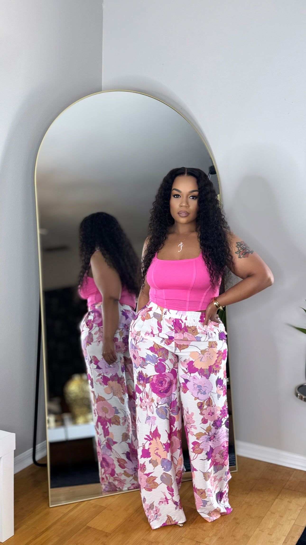 Spring Floral Pants- Pink