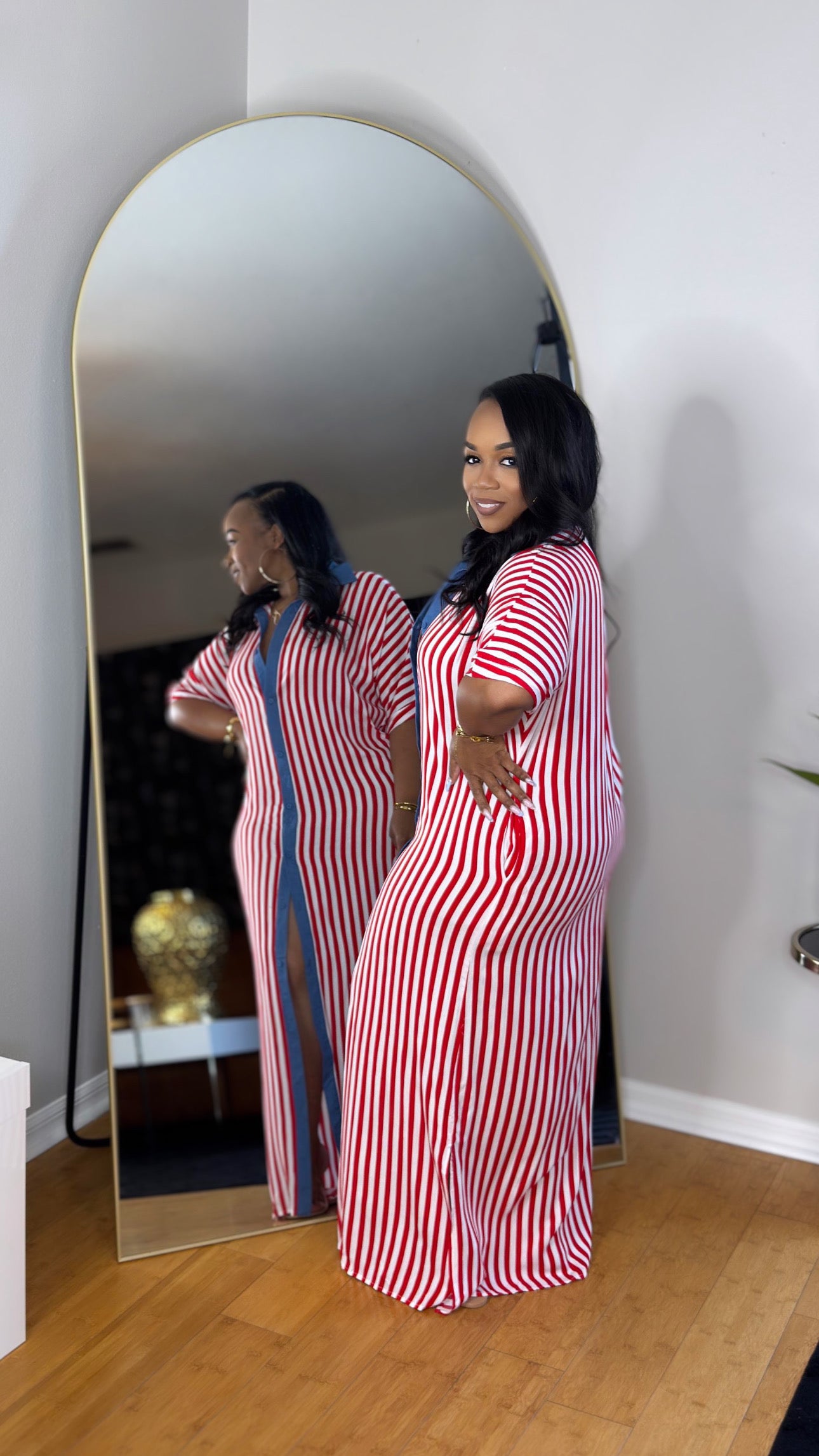 Stripe Shirt Dress- Red