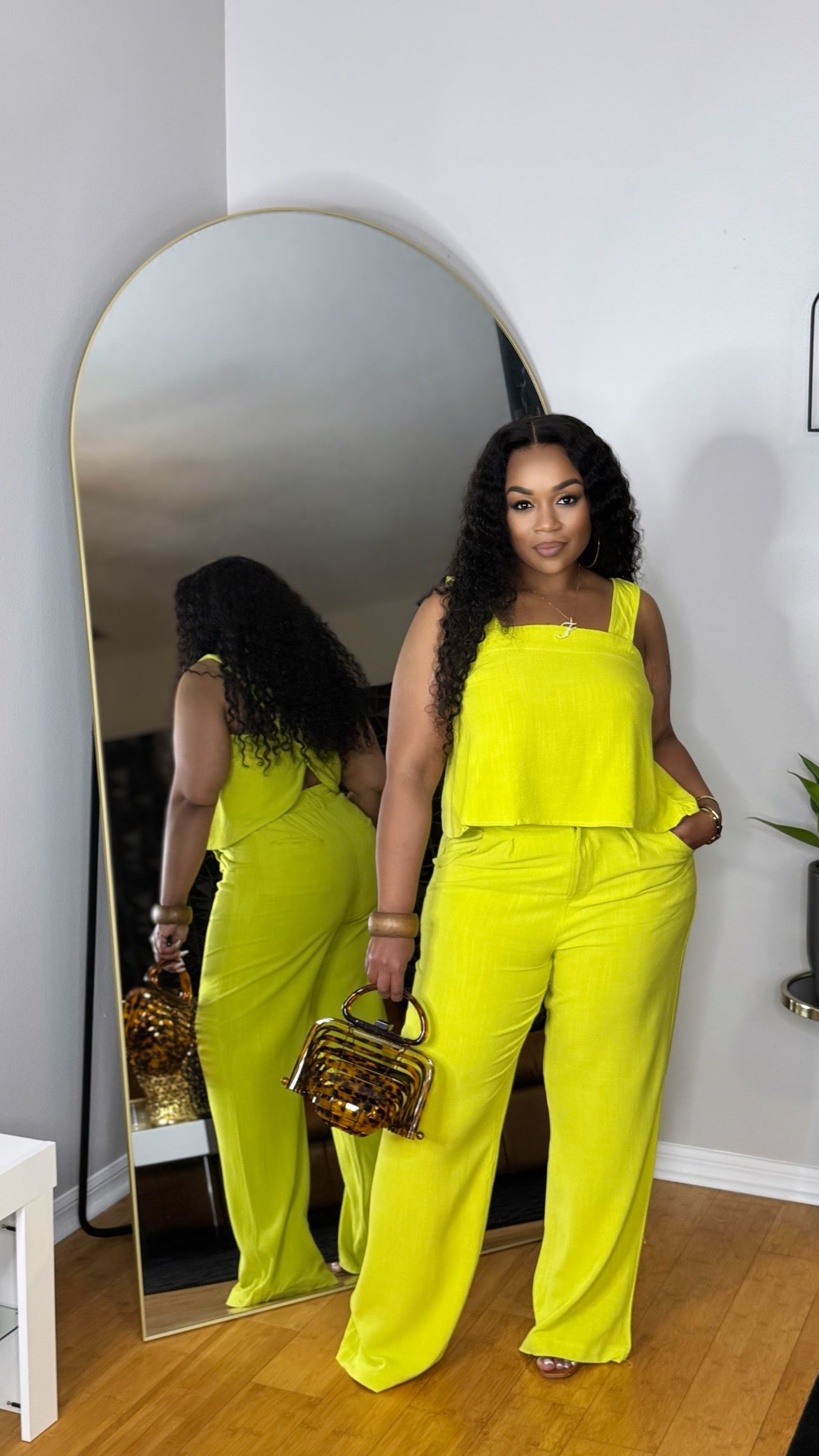 Linen Pant Set- Lime