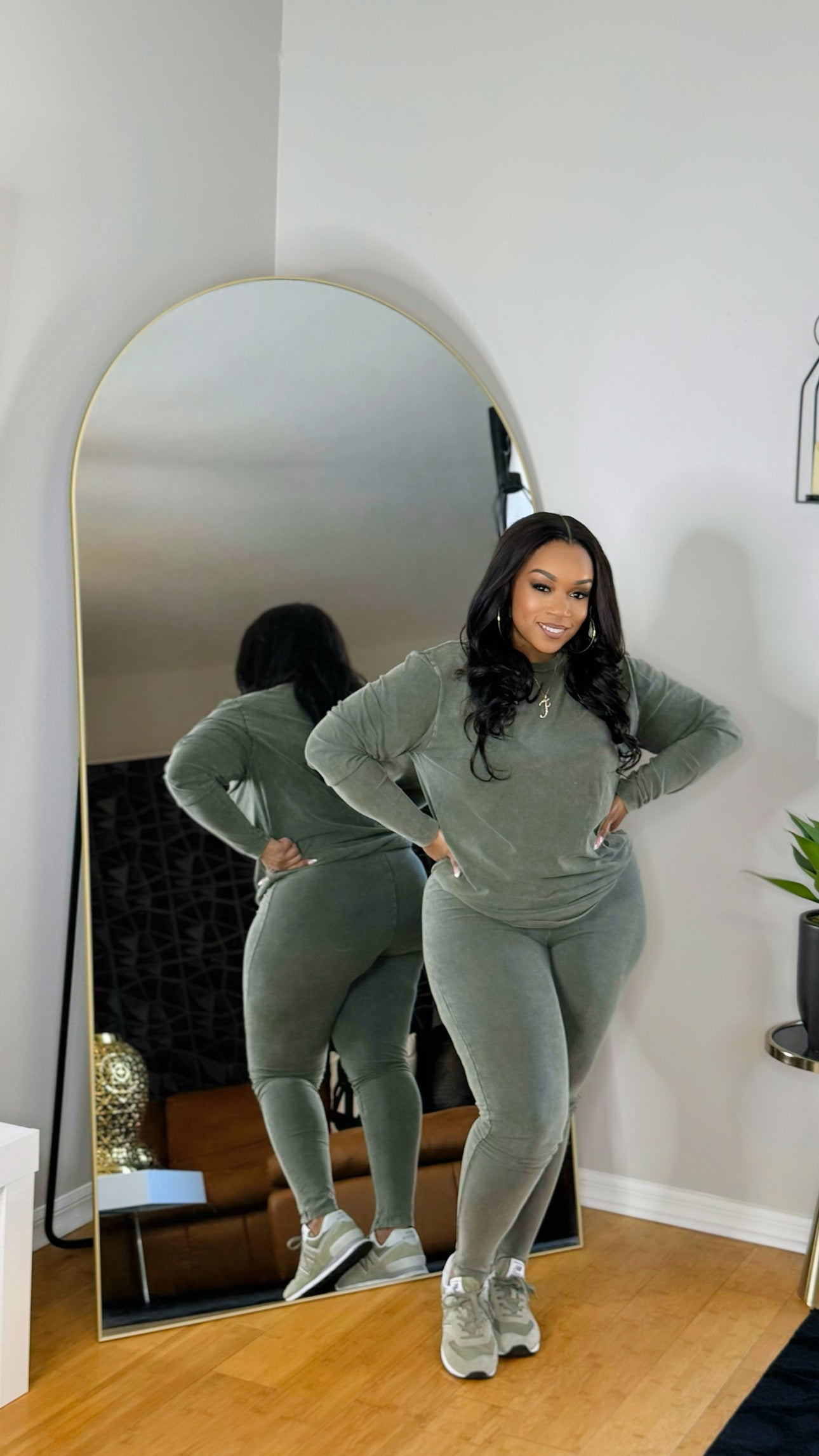 Mineral Washed Long Sleeve Set- Olive