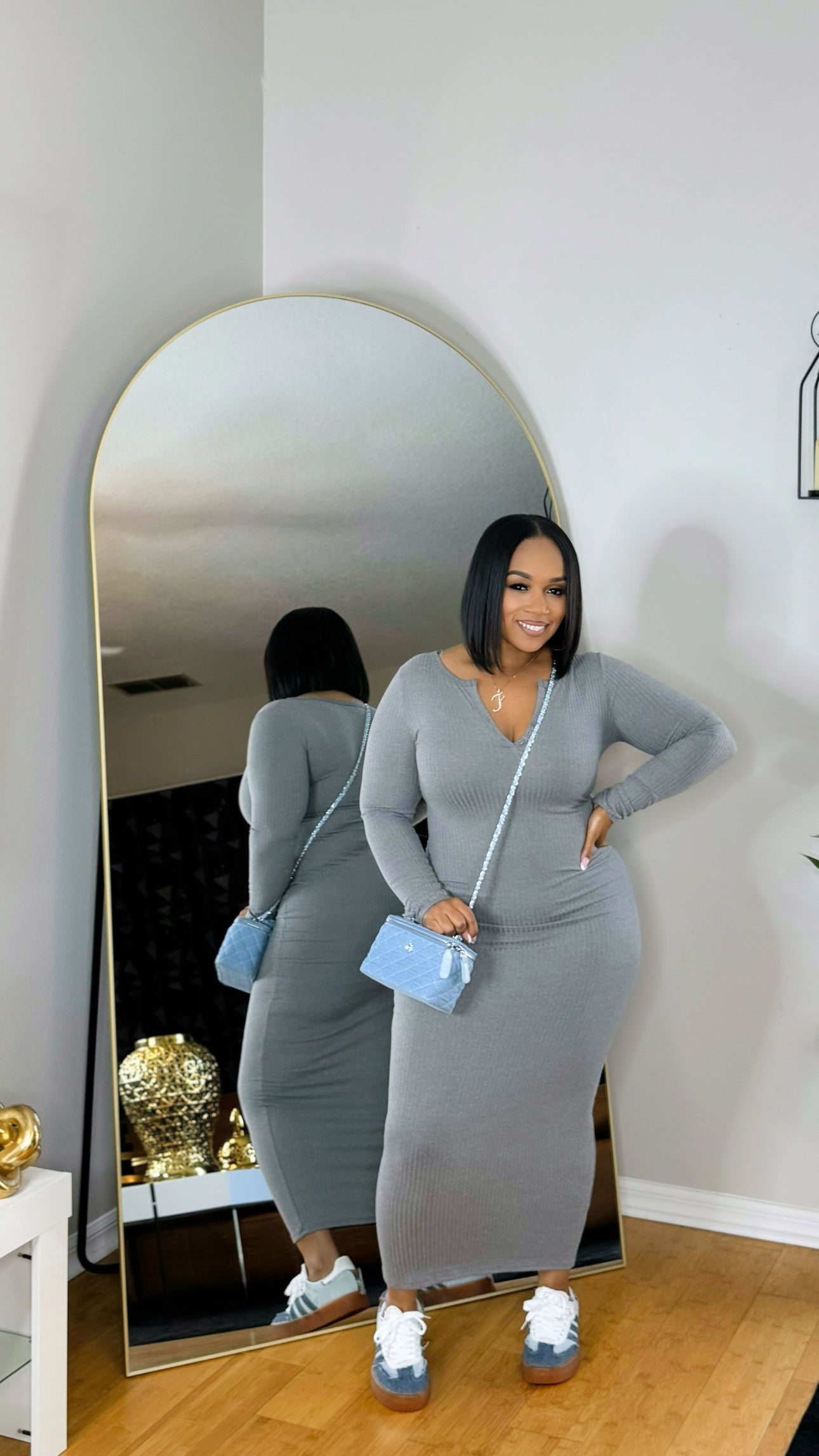 Ribbed Maxi Dress- Grey