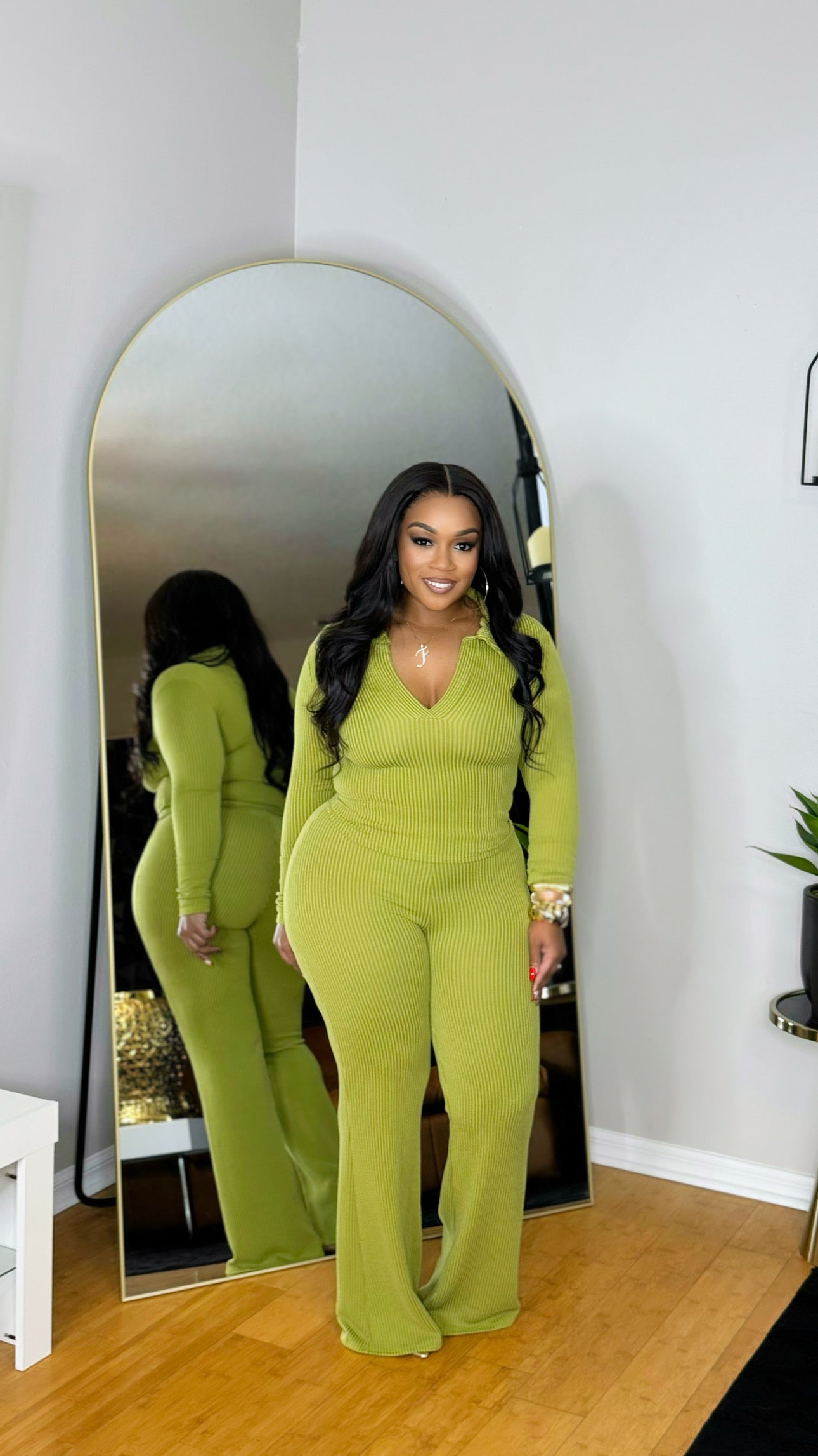 Fall Breeze Long Sleeve Set- Moss Green