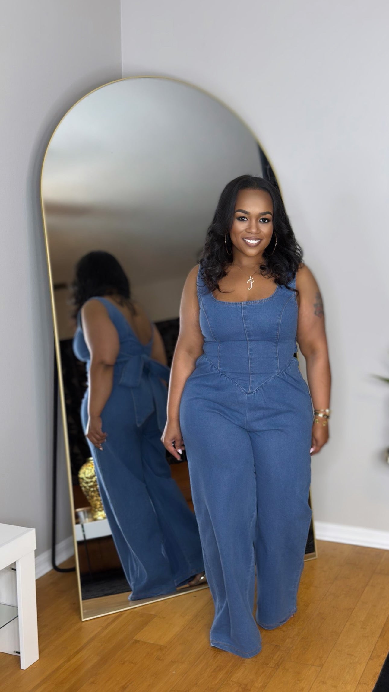 Denim Bow Jumpsuit