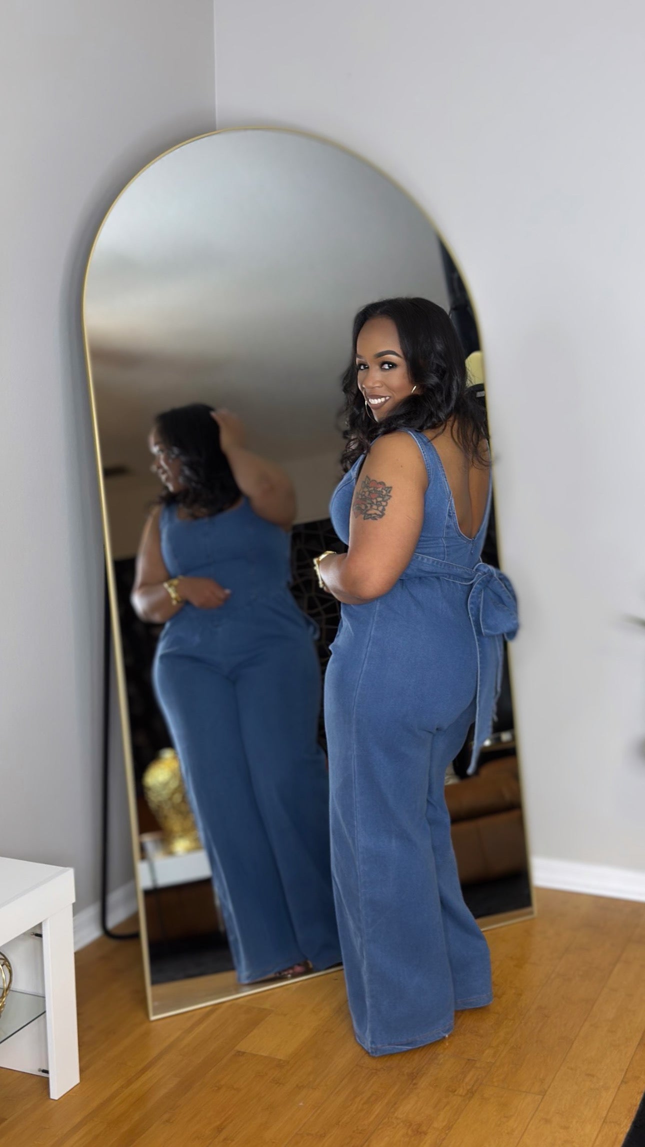 Denim Bow Jumpsuit