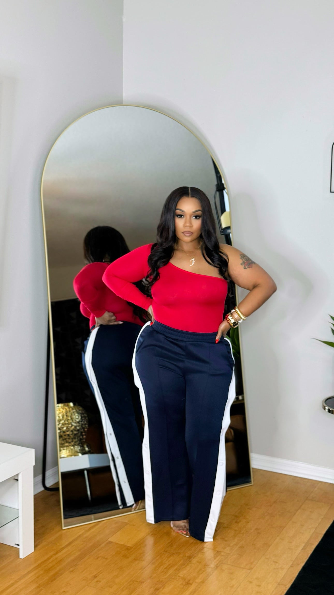 One Shoulder Bodysuit- Red