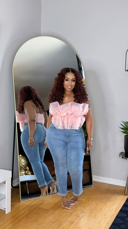 Fancy Tulle Top- Peach