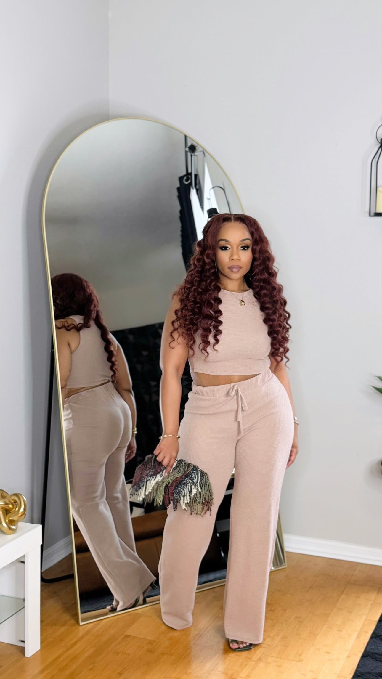 Textured Pant Set- Taupe