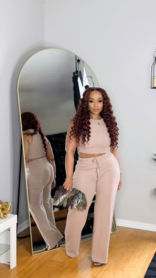Textured Pant Set- Taupe