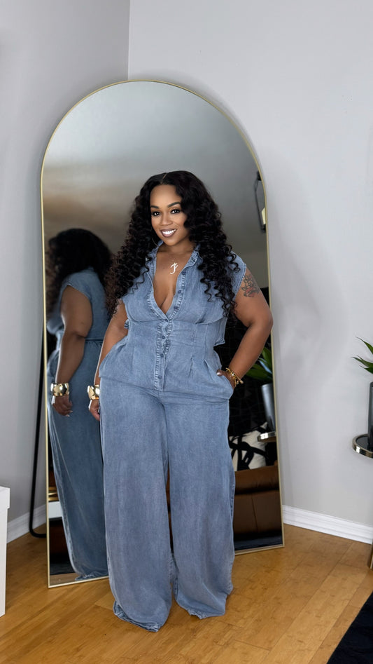 Just A Peek Denim Jumpsuit