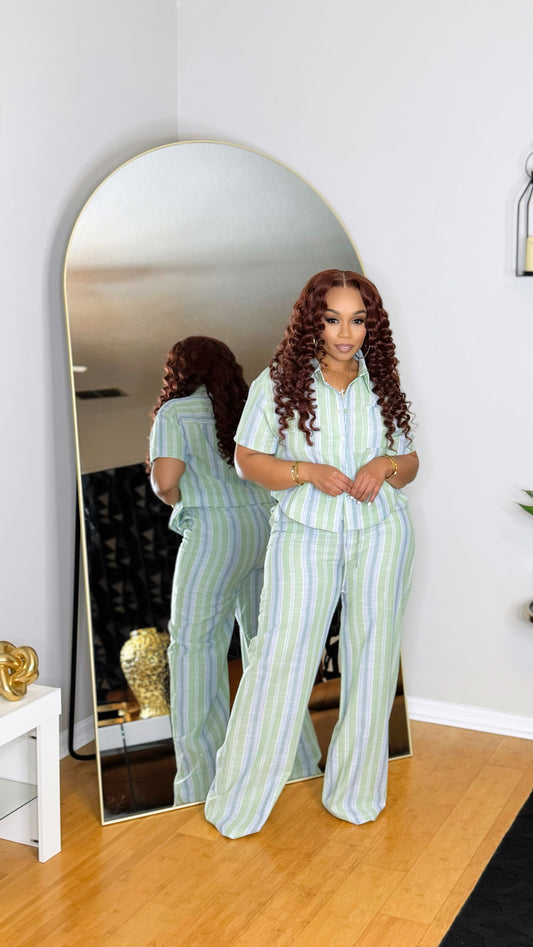 Linen Stipe Set- Sage Combo