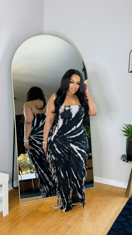 Fringe Jumpsuit- Black Combo