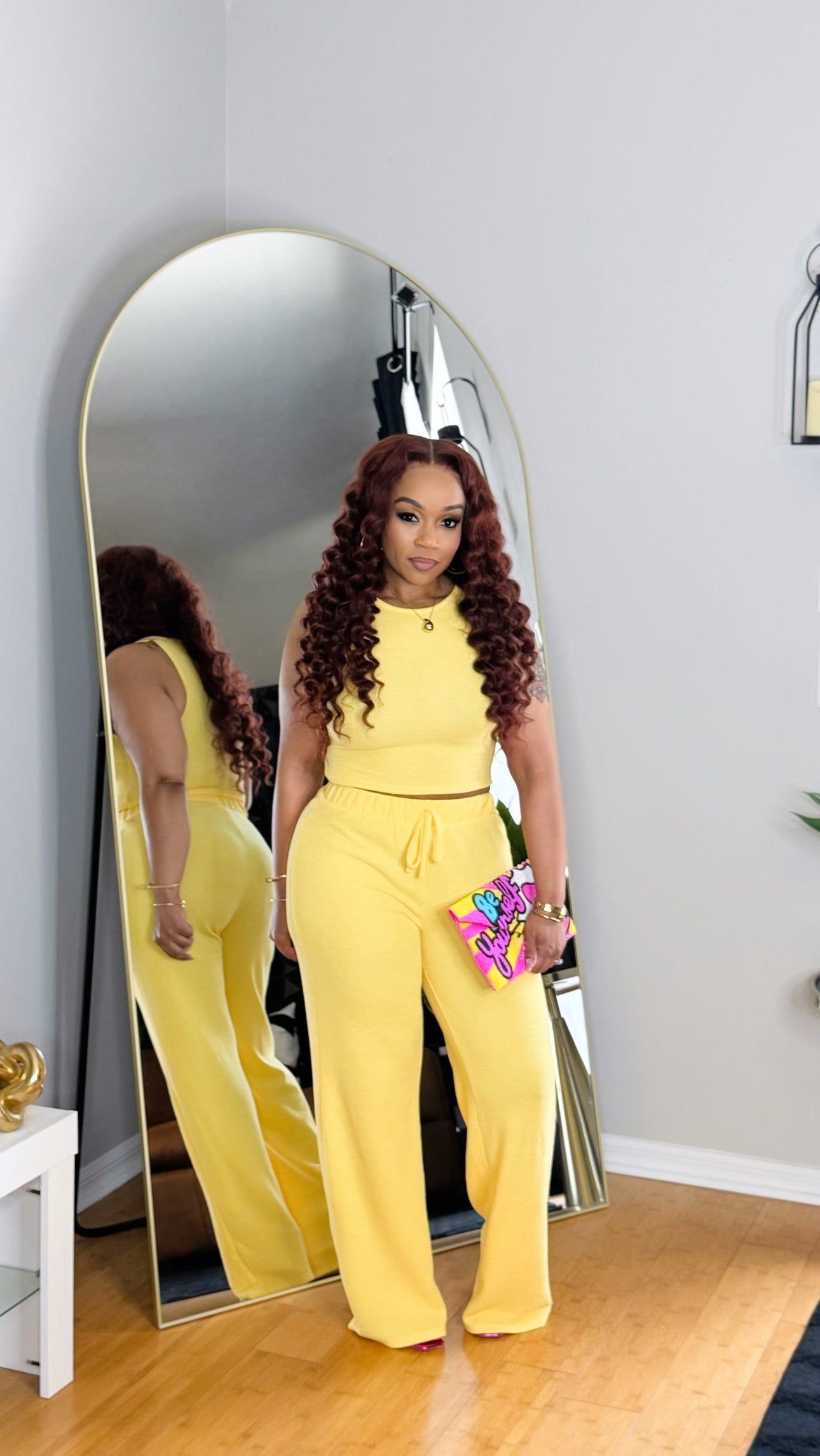Textured Pant Set- Yellow