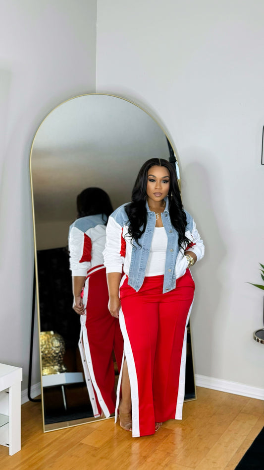 Denim Mix Jacket- Red