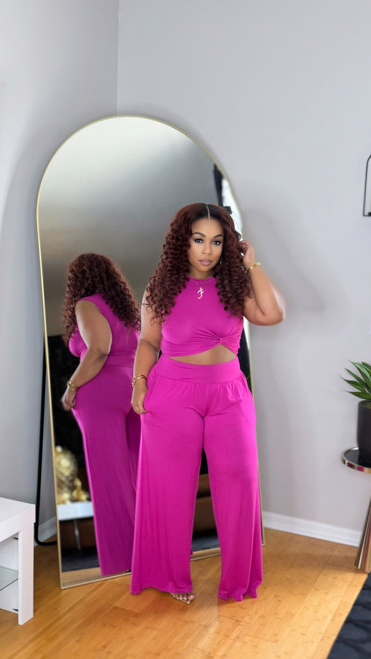 Simple Pant Set- Magenta