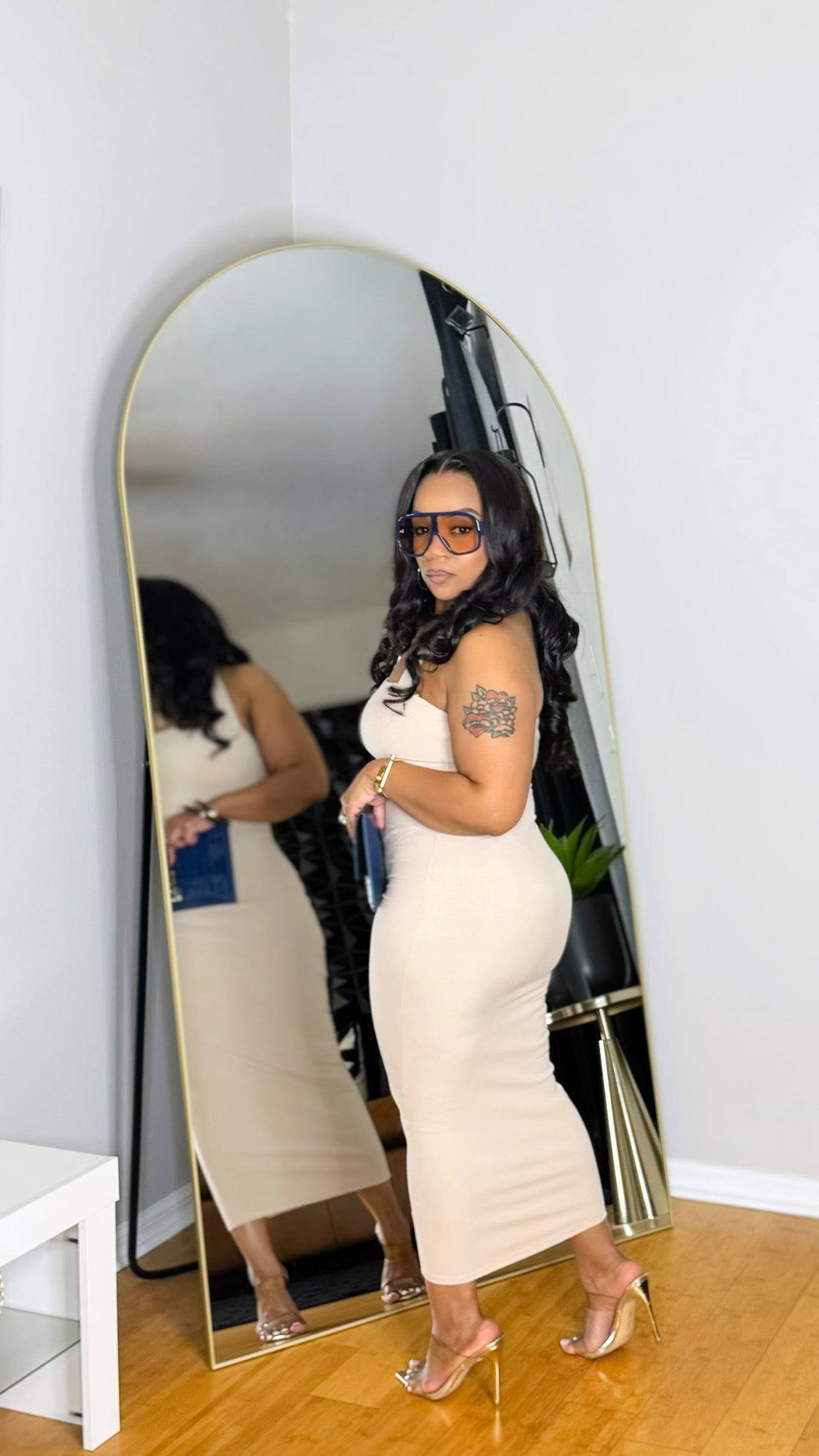 Halter Neck Midi Dress- Cream