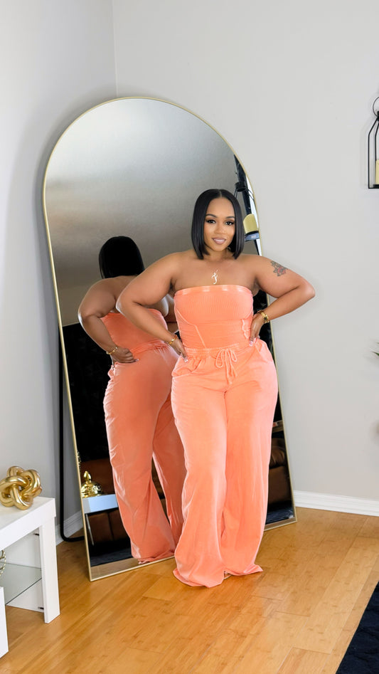 Mineral Wash Jumpsuit-Orange