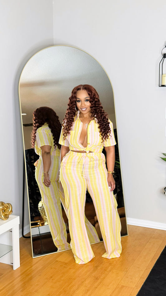 Linen Stipe Set- Yellow Combo