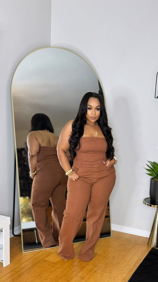 Perfectly Cute Denim Jumpsuit-Brown