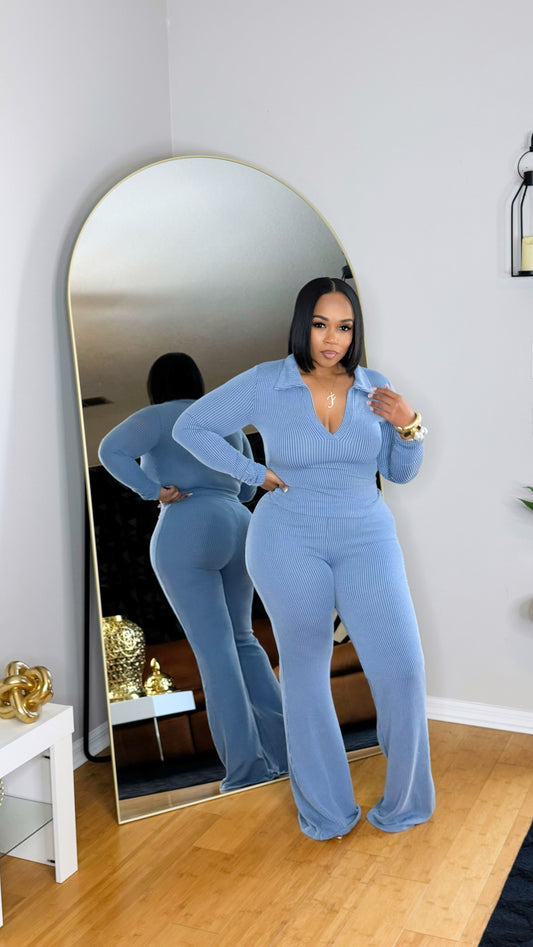 Fall Breeze Long Sleeve Set- Blue