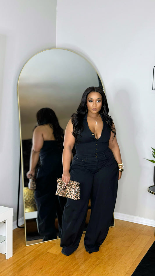 Overly Loaded Denim Jumpsuit- Black