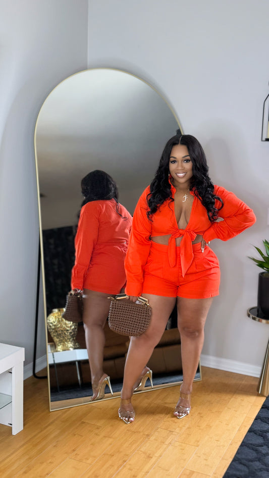 Oh That's Cute Linen Short Set-Orange
