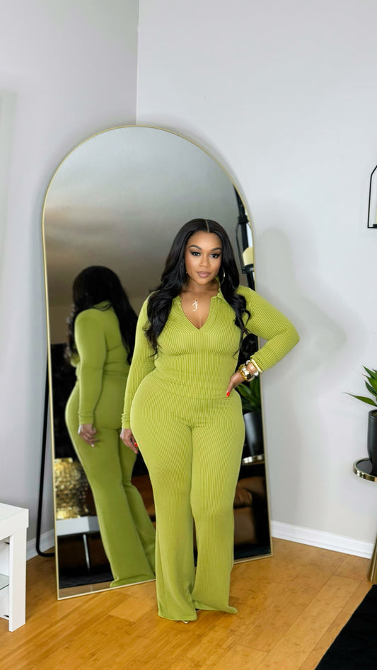 Fall Breeze Long Sleeve Set- Moss Green