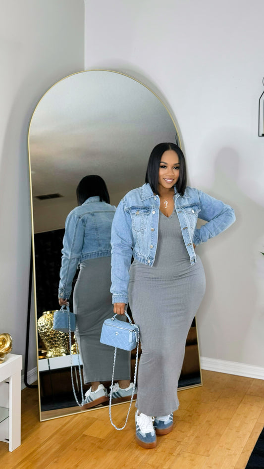 Ribbed Maxi Dress- Grey