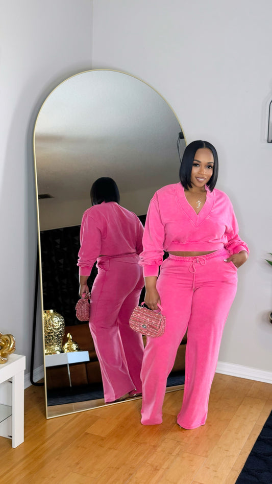 Deep V Washed Set- Raspberry