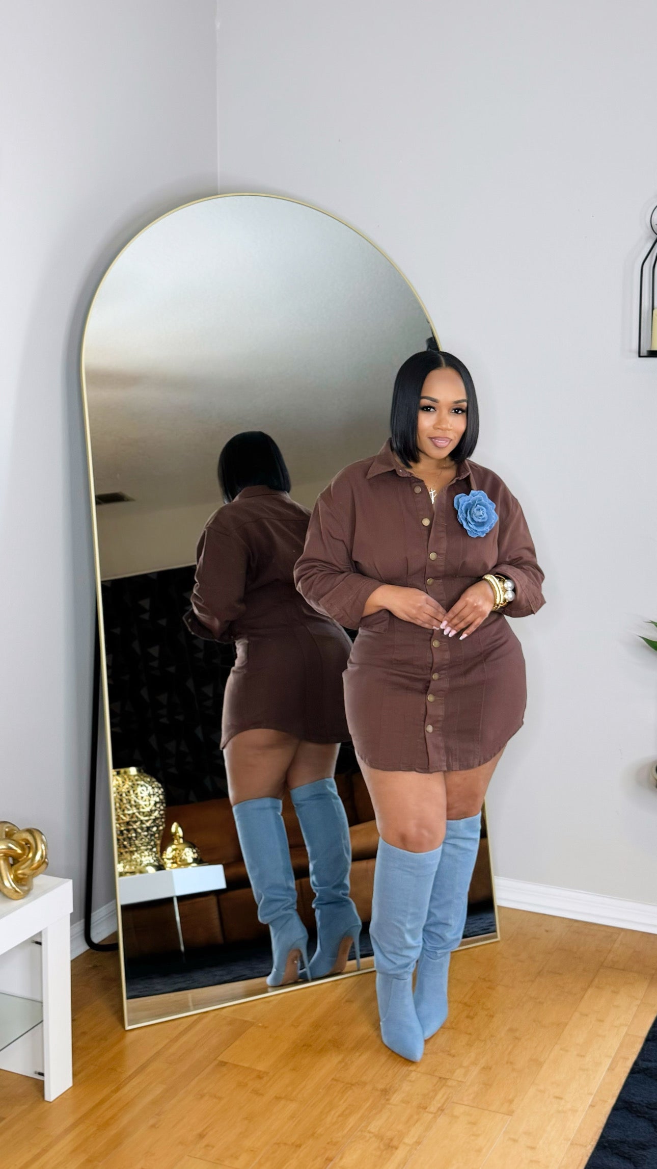 HER Denim Dress-Brown