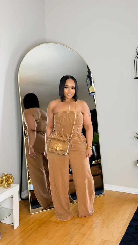 Mineral Wash Jumpsuit- Coffee