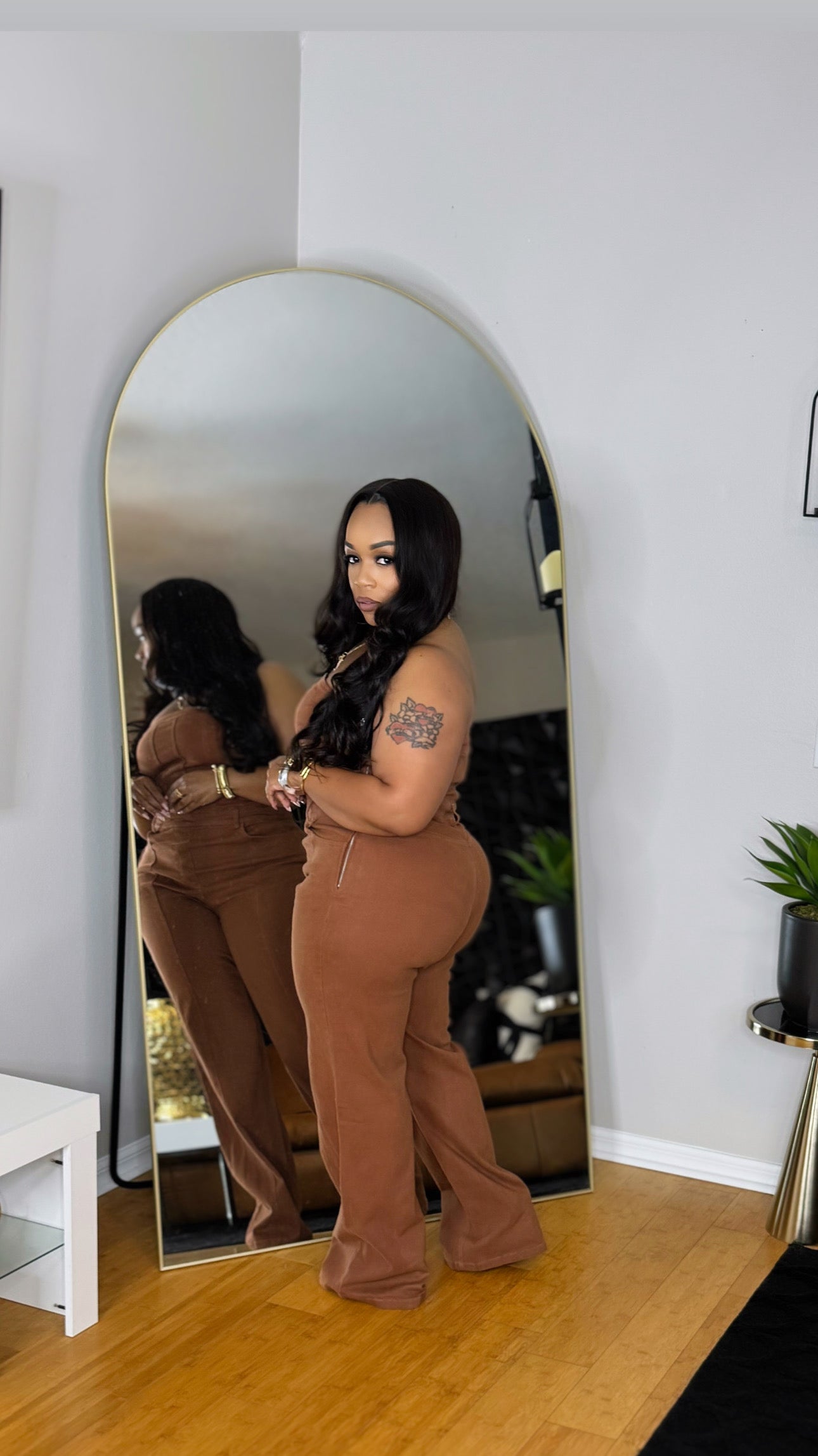 Perfectly Cute Denim Jumpsuit-Brown