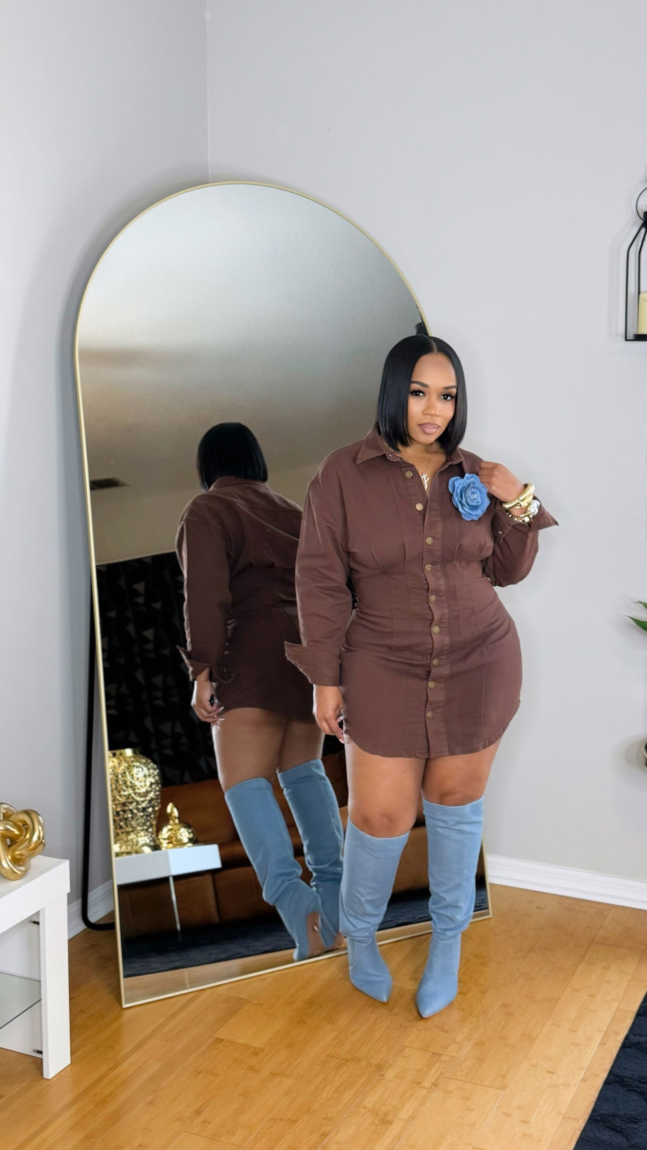 HER Denim Dress-Brown