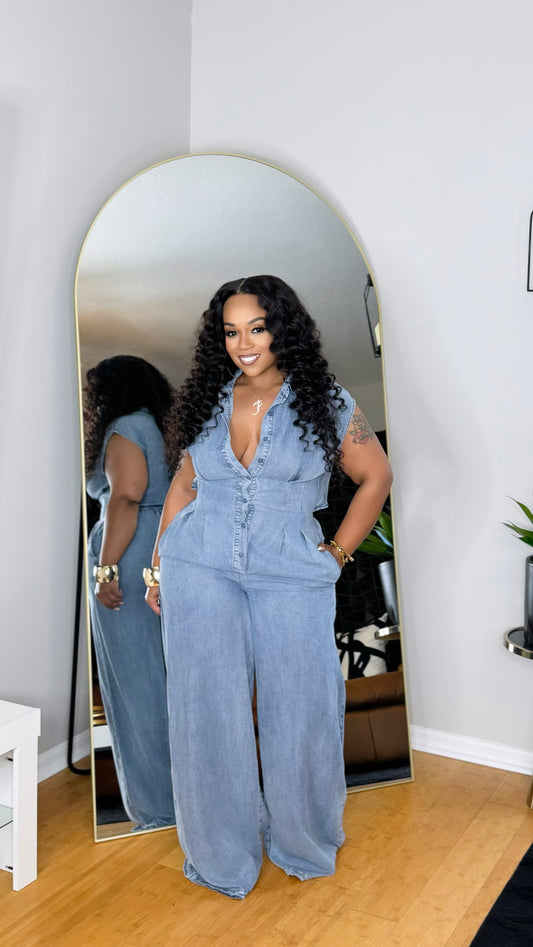 Just A Peek Denim Jumpsuit