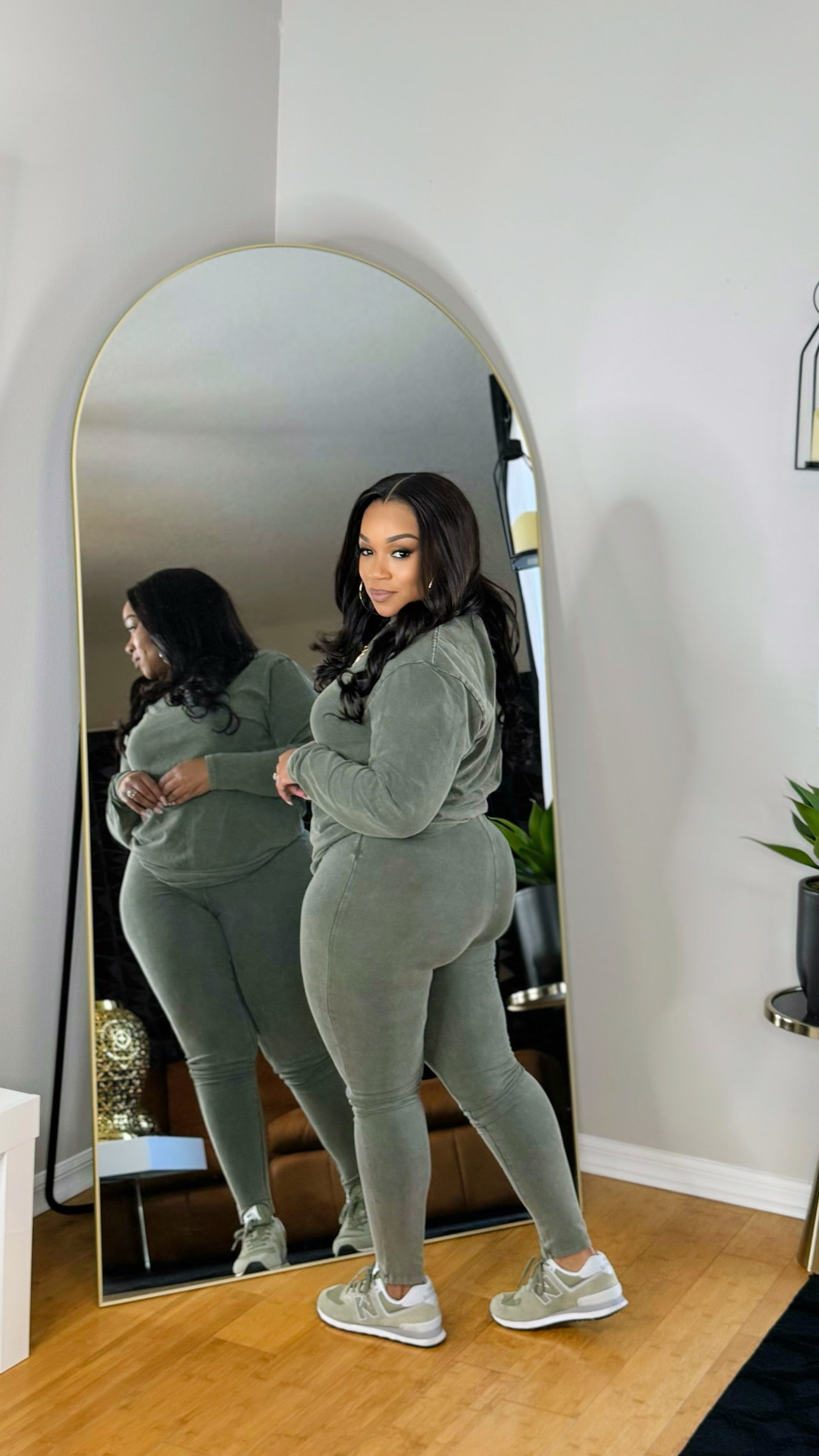 Mineral Washed Long Sleeve Set- Olive