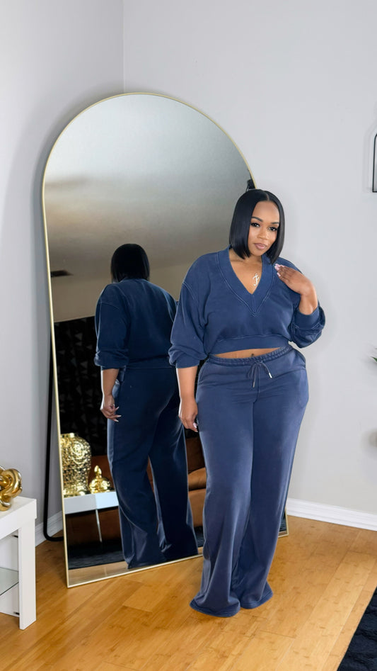Deep V Washed Set- Blue