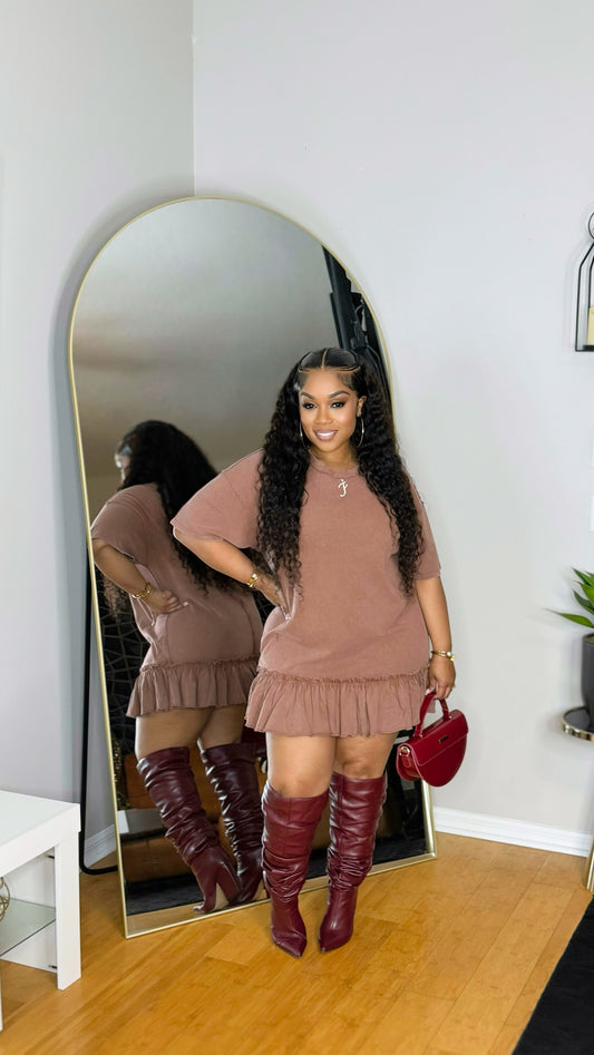 T-Shirt Mini Dress- Washed Brown